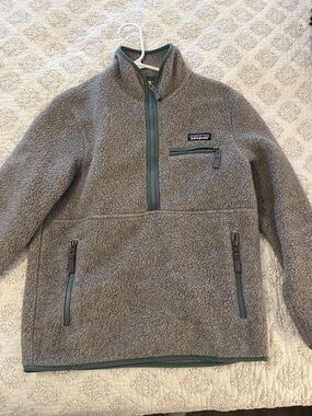 Patagonia Gray Sherpa Quarter-Zip Fleece with Teal Trim